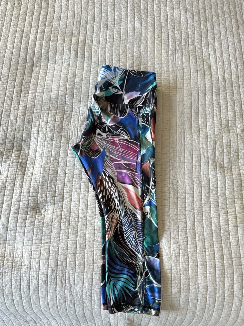 RBX Ladies Floral Leaf Print Leggings - Blue, Purple, Green, Black